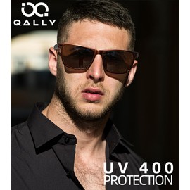 QALLY Carbon Fiber Polarized Sunglasses for Men Trendy Driving Sunglasses Shady Sun Glasses with UV Protection, Tawny Frame/Tawny Lens