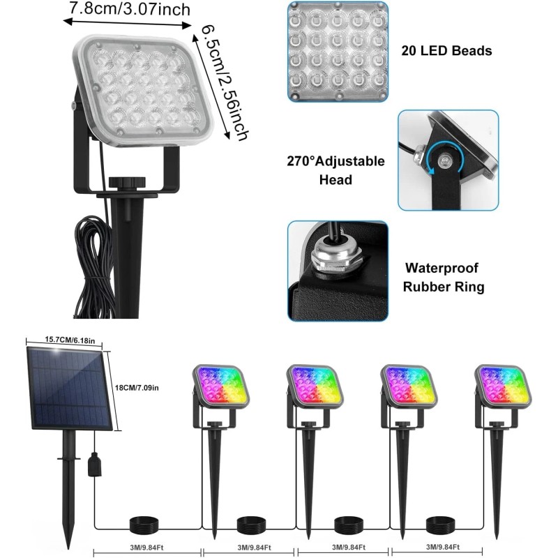 T-SUN Solar Spot Lights Color Changing LED Outdoor Garden Pathway