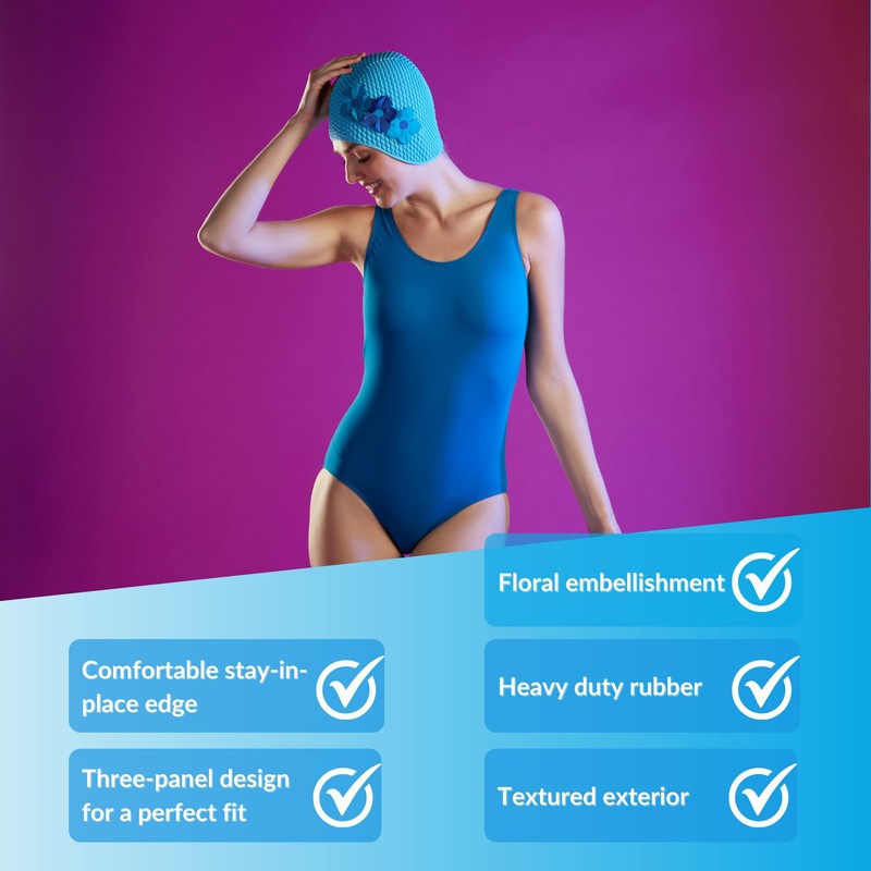 Sporti Floral Bubble Swim Cap - Pink/White/Black