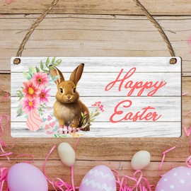 Happy Easter Serene Bunny Wooden Rectangle Plaque - Light Grey Wood-Effect, Family-Friendly Spring Decoration, Keepsake for Indoor Decor, Embodies Springtime Joy, Perennial Holiday Decor Feature