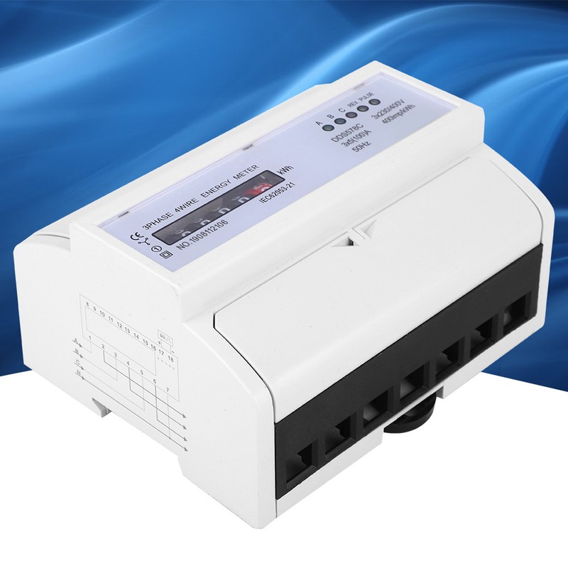3 Phase 4 Wire 380V AC Energy Meter DIN Rail