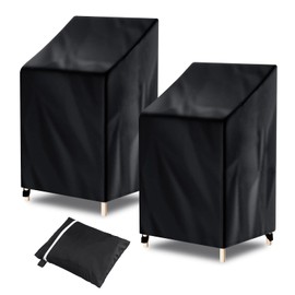 Stackable Patio Chair Cover, Waterproof Outdoor Patio Chair Covers, Lawn Patio Furniture Covers, Fits for 4-6 Stackable Outdoor Chairs & Dining Chairs (Black, 27.5"L x 29.5"W x 47"H, 2PCS)