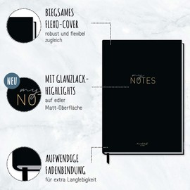 Trendstuff by Häfft Notebook A5 Lined [Black Edition Gold] 124 Pages, 62 Sheets Ideal as a Diary, Bullet Journal, Idea Book, Writing Book, Sustainable and Climate Friendly