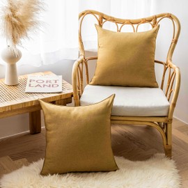 Home Brilliant Outdoor Cushion Covers 45 x 45 Ochre, Decorative Waterproof Square Pillow Covers, Plain Design Burlap Linen Cushions for Bench Couch, 18 inch, 45cm, Taupe