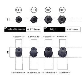 HOPLEX 32P 5mm Hardened Metal Pinion Motor Gear Set 14T 16T 18T 20T with 3.175mm Coupler for RC Buggy Car Monster Truck