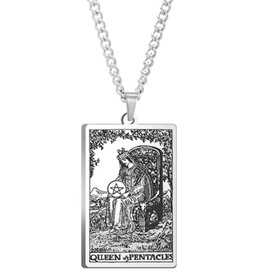 Jude Jewelers Retro Vintage Stainless Steel Tarot Card Rider Waite Pendant Necklace (Queen of Pentacles)