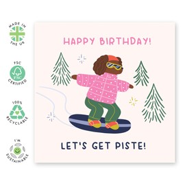 Skiing & Snowboarding Birthday Card – Let’s Get Piste! – Presents for Her, Him, Friends, Bestie, Colleagues, Coworkers, Women, Men, Family - Fun Winter Sports Theme - Comes with Stickers