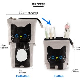 Norhogo Girls Pencil Case, Transforming Pencil Case, Cartoon Cute Cat Pencil Case, Cosmetic Bag Organiser, 2-in-1 Pencil Case/Pen Holder for Teenagers, Students, Grey, gray, pencil case