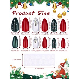 EBANKU 96 Pieces Christmas Fake Nails, Artificial Christmas Press on Nails, Reindeer, Snowflakes, Christmas Trees, Full Cover Nail Tips for Women, Girls