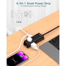 Cruise Ship Essentials, Flat Plug Power Strip, Addtam 3FT Ultra Flat Extension Cord with 6 Outlets Extender, No Surge Protector for Cruise Ship, Travel, Dorm, Home Office, Black