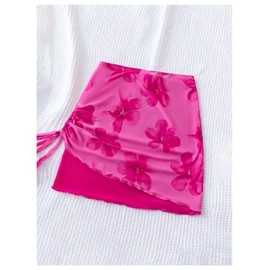 Floerns Girl's Floral Mesh Mini Skirt Drawstring Side Kids Boho Skirts Pink 9Y