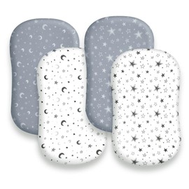 4 Pack Soft Star and Moon Neutral Unisex Fitted Baby Sheets Set for Baby Boys or Girls (Bassinet Sheets)