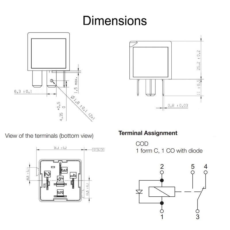V23136-A0103-X151 24VDC 20A/10A 5Pins 1 Form C Automotive Relays Plug-in
