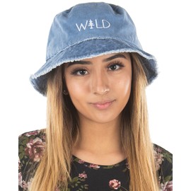 Funky Junque Sombrero de cubeta para mujer, bordado al aire última intervensión, camping, senderismo, pesca, safari, festival, boonie, sombrero de sol unisex, Wild - Denim, Talla única