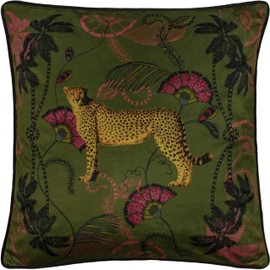 Paoletti Tropica Cheetah Cushion Cover, Velvet, Khaki, 45 x 45cm