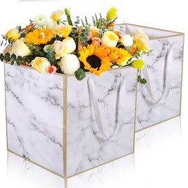 Yerpkefey 2 PCS Extra Large Gift Bag 11.8 Inch Marble Big Paper Bag with Handle Square Giant Gift Bag XL Big Wedding Gift Bag Huge Reusable Present Bag for Birthday Party Presents Flowers (2 White)