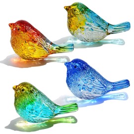 HDCRYSTALGIFTS 4PCS Colorful Crystal Birds Figurines - 3'' Art Glass Birds Animal Collectible Figurines Gifts for Women Bird Lovers Home Tabletop Office Decor