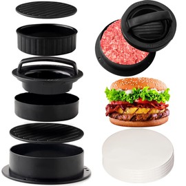3 en 1 Prensa para Carne Máquina para Hacer Molde Hamburguesas Antiadherente Con Ablandador de Carne Herramientas de Cocina Accesorios para Hornear Prensar Picada Barbacoa o Parrilla con 50 Papeles