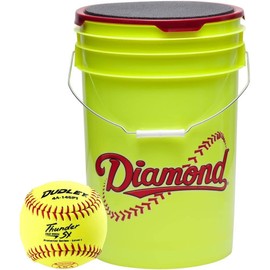 Collectible Supplies Yellow Diamond Sports 6-Gallon Ball Bucket with 18 Dudley 10 inch Thunder SY Level 1 Youth Girls Fastpitch Softballs