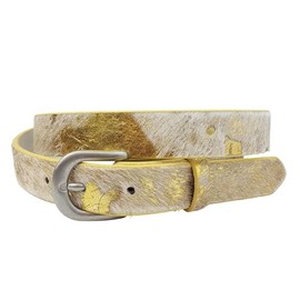 Axesoria Hot Trendy Leopard Leather Hair on Calf Belt with Brass Buckle (M, Gold Cow)