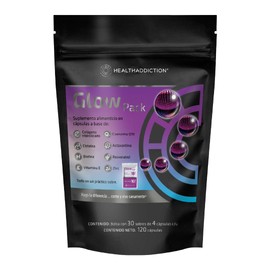 Healthaddiction Colágeno Glow Pack Coenzima Q10 Biotina Vitamina Astaxantina Zinc Acaí Antioxidantes Fórmula Completa Hidrolizado 120 Cápsulas Sobres