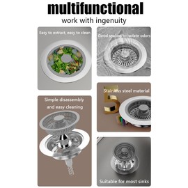 3 in 1 kitchen sink drain strainer and Stopper Combo Stainless Steel Pop Up Kitchen Sink Stopper, sink bounce core drain strainer for Standard 3-1/2 Inch Drain