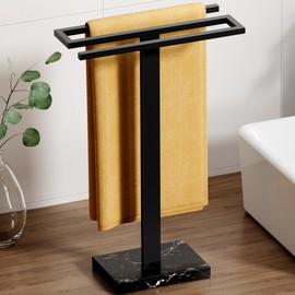 KES Hand Towel Holder Stand, Countertop Towel Stand with Black Marble Base, S-Shape Hand Towel Holder Freestanding for Bathroom 18/8 Stainless Steel All Black, BTH223-BBK