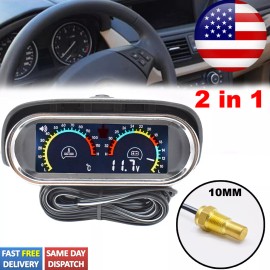 XUKEY Car Water Temp Temperature Gauge 2-In-1 LCD Digital Voltmeter Alarm W-Sensor 1/8