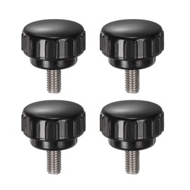 sourcing map 4pcs Knurled Clamping Knobs M6 x 12mm Metric 304 Stainless Steel Male Thread Thumb Screw on Type 25mm Plastic Round Head Threaded Hand Bolt Stud Knobs Black