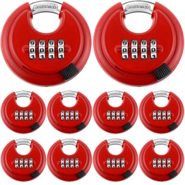 Maitys 4 Digit Combination Locks Stainless Steel Code Disc Lock Combo Padlock with Hardened Steel Shackle for Sheds Locker Storage Unit Gym Fence Gate Outdoor Indoor, Round (10, Red)