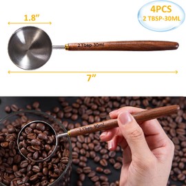 Wooden Scoops for Canisters 4PCS Wooden Scoops for Jars Measuring Spoon for Coffee Scoops Wooden Spoons Stainless Steel Scoop for Seasoning Tea Sugar-Multipurpose (Black Walnut & 304 Stainless Steel)