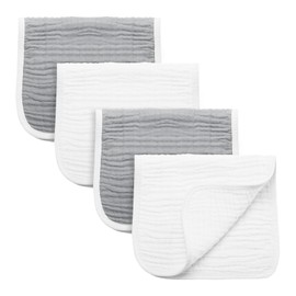 Synrroe Burp Cloths Large, Muslin Burp Cloths for Baby Girls and Boys, Pack of 4 Extra Absorbent and Soft Muslin Bibs, 6 Layers 20 by 10 Inches 100% Cotton (Grey-White 4 Pack)