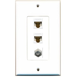 RiteAV Decorative 1 Gang Wall Plate (White/White) 3 Port - 2 x Cat6, 1 x Coax