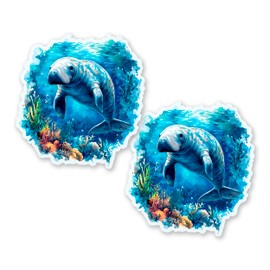 Manatee Magnet 4 inch 2 Pack Vinyl for Fun Cute Souvenir Gift Refrigerator Fridge Dishwasher ID44999