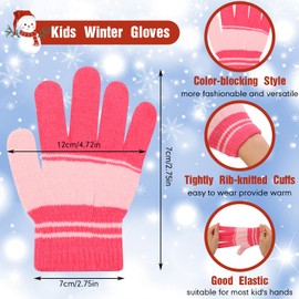 Handepo 50 Pairs Kids Winter Gloves Bulk Stretchy Full Finger Knitted Gloves Winter Warm Knitted Gloves for Boys Girls (Elegant Colors)