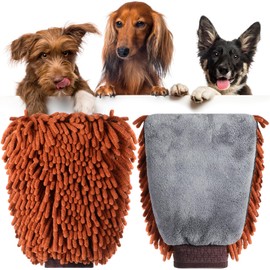 Teenyyou 1 Pair Dog Cleaning Gloves for Drying Dogs Chenille Microfiber Pet Hair Washing Gloves Paw Cleaning Mitt Dog Bath Supplies for Dogs Cats Rabbits and Horses Suitable for Long/Short/Poodle Fur