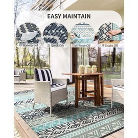 MontVoo Outdoor Rug Carpet 10x14 Waterproof-Patio Rug Mat Reversible RV Camping Rug Picnic Mat Plastic Straw Outside Rug for Balcony Porch Deck Beach-Boho Outdoor Area Rug for Patio Decor Colorful