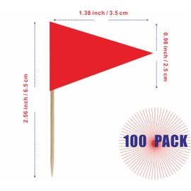 LUSEOAN 100 Pack Red Orange Yellow Green Blue White Black Purple Pink Blank Solid Color Toothpick Flag - Small Mini DIY Triangle Plain Stick Flags for Cocktail Fruit Cupcakes Toppers Food Decorations