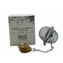 Crystal Tea Infuser, Smoky Quartz, Stainless Steel Ball Mesh Tea Strainer, Smoky Quartz Ball Tea Filter with Extended Chain Hook for Brew Fine Loose Tea (Smoky Quartz)