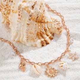 SINLOV Boho Seashell Choker Necklace Gold Starfish Sun Collar Necklaces Beach Pendant Necklace Jewelry for Women Girls