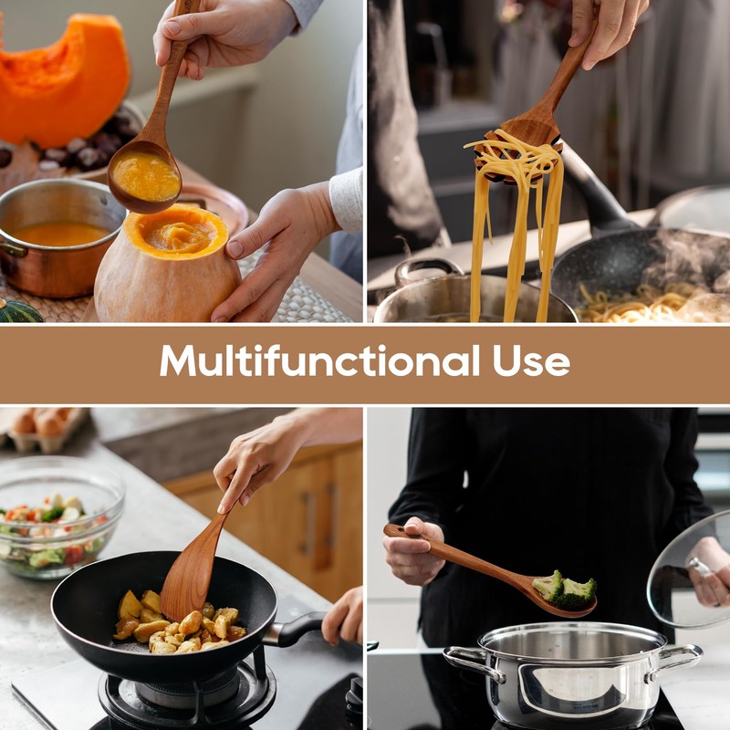 Teak Wooden Cooking Utensils Set, 10 Piece Premium Kitchen Cookware,