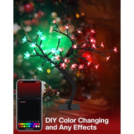 2 Pack Christmas Decorations 16" Smart Cherry Blossom Tree Lights, DIY Color Changing Warm White LED Flower Bonsai Tree Night Lights Chasing Effect Music Sync App Control for Home, USB Operated