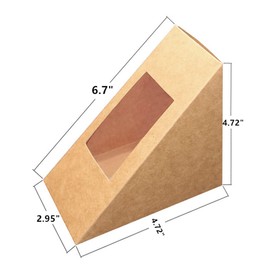 XIZHI - Caja de 50 unidades desechable, de papel para sándwich, sin BPA, pequeña caja de cuña para sándwich, 4.7 pulgadas con ventana, color café