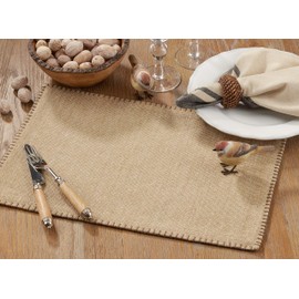Saro Lifestyle Whip Stitched Design Cotton Placemat (Set of 4), Natural, 13"x19"