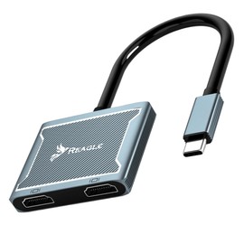 Reagle USB-C HUB Adapter - Dual HDMI 4K, 100W PD, 5Gb/s USB 3.2, Aluminium Housing - MacBook M1/M2/M3, Windows, Android, iOS - 2 External Screens Simultaneously