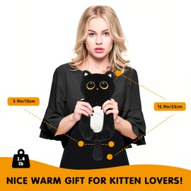 Cute Heating Pad Microwavable Stuffed Animals, Black Cat 1.4lb Removable Heated Warm Animals, Super Soft Cozy Heatable Plush Body Pad for Cramps of Relief