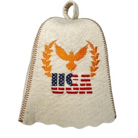 HatynkaUA Sauna Hat for Men - Traditional Finnish Sheep's Wool Felt Banya Hat - American Symbol White, X-Large