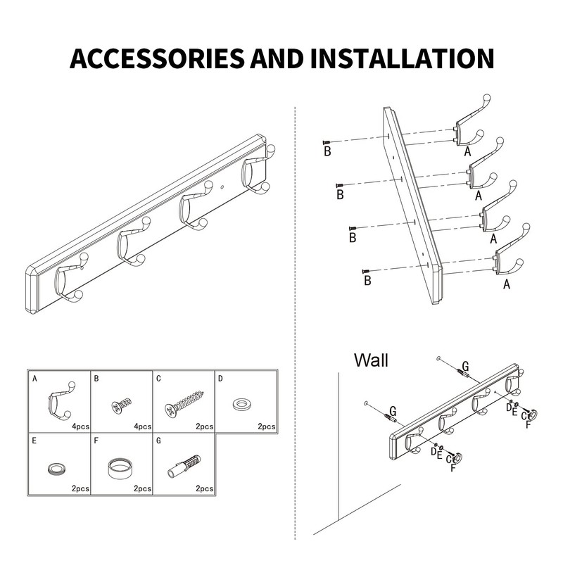 Wooden Coat Rack, Wall-Mounted Organizer for Closet, Entryway, Hallway, Foyer,