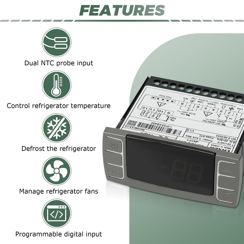 for Dixell Temperature Controllers, XR06CX-4N1F1 Digital Thermostat with Sensor Probe