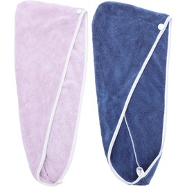 INOOMP Toallas Cabello de Microfibra Ultrafinas 2piezas Azul y Púrpura Secado Rápido Absorbentes para Mujeres Diseño Moderno y Fácil de Llevar